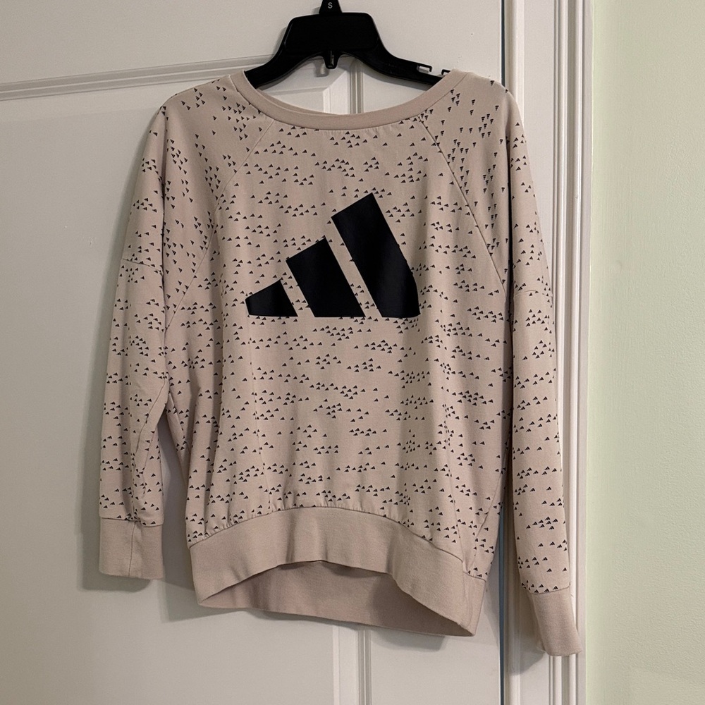 Adidas Women's Beige and Black Crew Neck Sweater